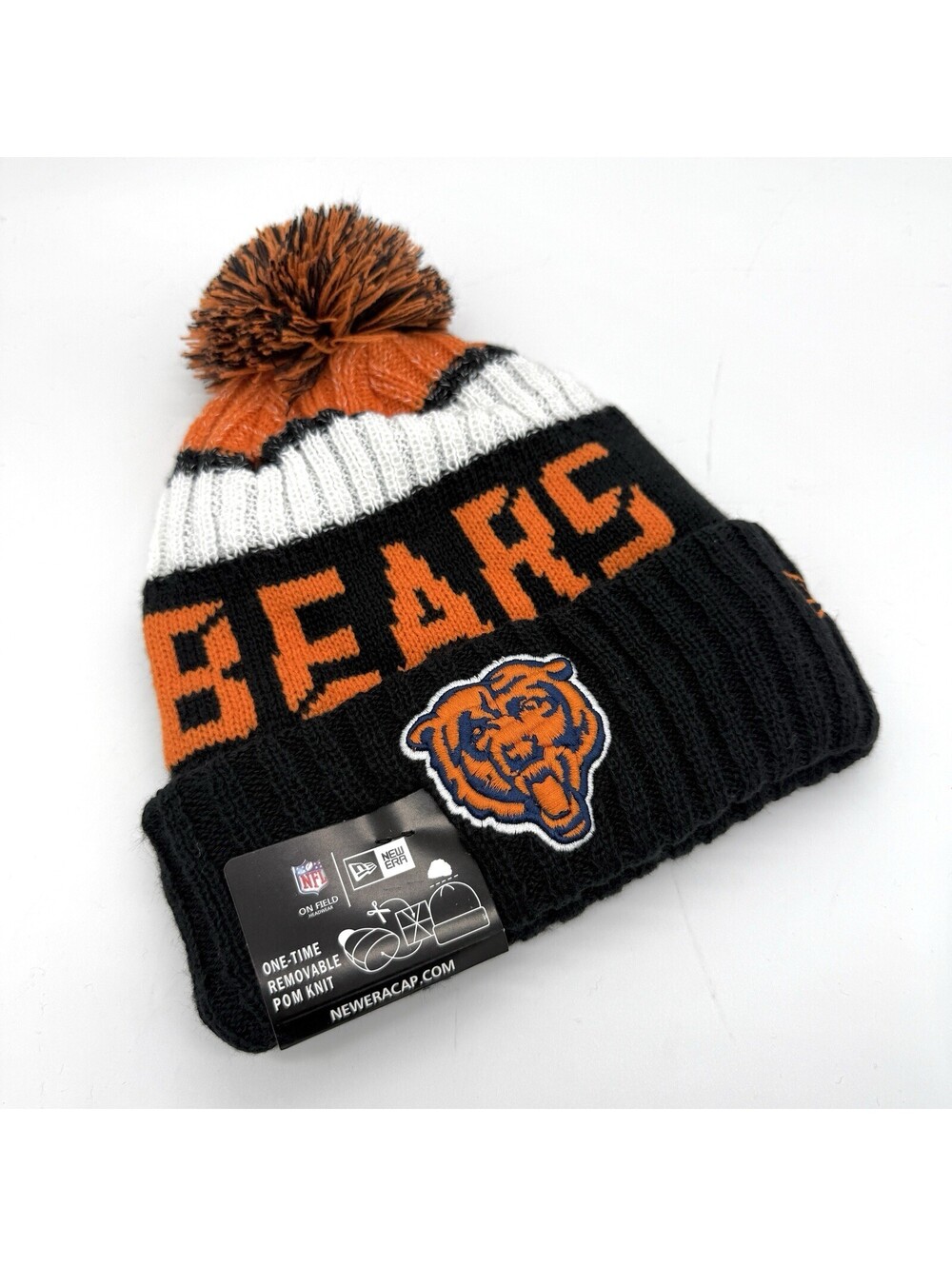 New Era Chicago Bears NFL On Field Pom Knit Beanie Black Orange Fan Winter NWT